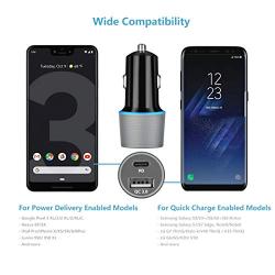 USB C PD Car Charger, Compatible Google Pixel 3/3 XL/2 XL/2/XL/C, Rapid Type C Car Charger with 3.3ft Type C Cable, 18W Power Delivery and Quick Charge 3.0 Dual USB Car Charger