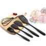 BESTONZON 5 Pcs Kitchenware Suit Silicone Pastry Cook Baking Set Shovel Scraper Brush Whisk Set Home Kitchen Tool (Black)