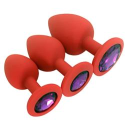 Eastern Delights 3PCS Silicone Jeweled Butt Plugs Anal Trainer Plug Sex Fetish Toys, Red