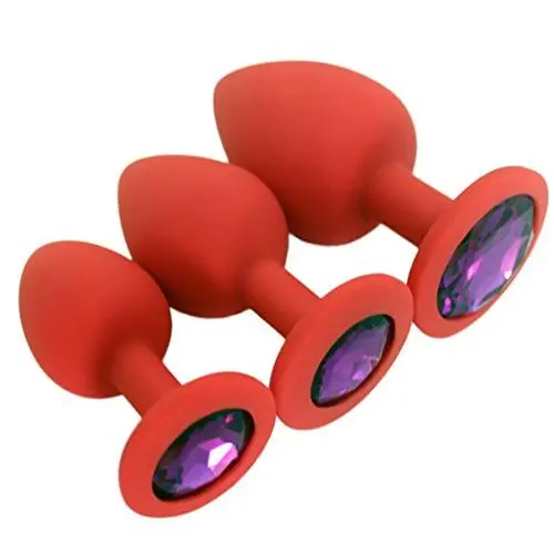 Eastern Delights 3PCS Silicone Jeweled Butt Plugs Anal Trainer Plug Sex Fetish Toys, Red