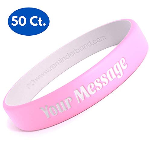 Reminderband 50 Custom Luxe Silicone Wristbands - Personalized Customizable Silicone Rubber Bracelets - Customized for Motivation, Events, Gifts, Support, Fundraisers, Awareness - Men, Women, Kids