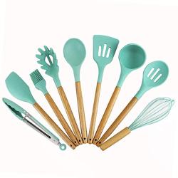 Hjyi Silicone Kitchen Wooden handle silicone kitchenware nine-piece tool shovel set kitchenware anti-ironing high temperature home gadget