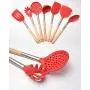 JunbosiKitchenware Silicone Kitchenware with Wooden Handle Non-Stick Silicone Kitchen Tool Shovel Spoon Set Shovel Spoon Kitchen Set