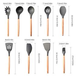 Silicone Kitchenware Set, 9 Pieces of Wooden Handle Cooking Tools, BPA-Free Silicone Spatula Spoon, Kitchen Utensils, Non-Stick Cookware Cutlery Set
