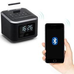 Alarm Clock Radio,Wireless Bluetooth Speaker,Digital Alarm Clock USB Charger for Bedroom with FM Radio/USB Charging Port/AUX-in and Cell Phone Stand/Snooze/Dimmer/Battery Backup (Black)