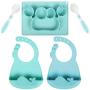 Syntus Baby Feeding Set, Waterproof Silicone Bib Easily Wipes Clean, Adjustable Soft Toddler Bibs Keep Stains Off, Silicone Suction Plate & Soft Spoons, Safe for Children