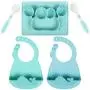 Syntus Baby Feeding Set, Waterproof Silicone Bib Easily Wipes Clean, Adjustable Soft Toddler Bibs Keep Stains Off, Silicone Suction Plate & Soft Spoons, Safe for Children