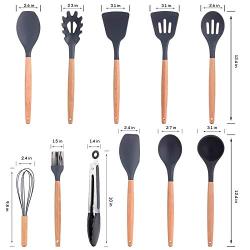 MCGMXG 11 PCS Kitchen Utensils Set Silicone with Holder Spoon Turner Tongs Spatula Cooking Utensil Tools Sets Wood Cookware Kitchenware Best Kitchen Gadgets for Gift