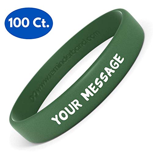 Reminderband Silicone Wristbands - 100 Pack - Personalized Customizable Rubber Bracelets - Customized for Motivation, Events, Gifts, Support, Causes, Fundraisers, Awareness - Men, Women