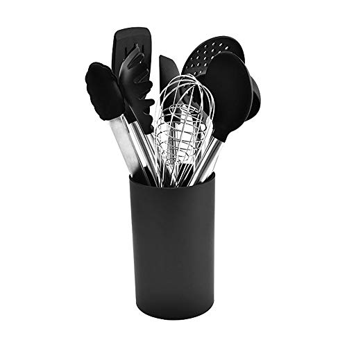 ZNN Silicone Kitchenware 8 Piece Advanced Heat Resistant Food Grade and Stainless Steel Non Stick Cooking Chopper Super Soft Belt Professional Kitchen Rack Black