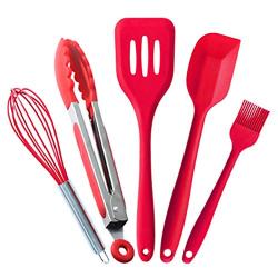 Kitchenware Utensils Set 5 Piece Premium Silicone Heat Resistant Non-Stick Kitchen Baking Professional Tools Red