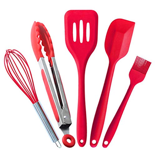 Kitchenware Utensils Set 5 Piece Premium Silicone Heat Resistant Non-Stick Kitchen Baking Professional Tools Red