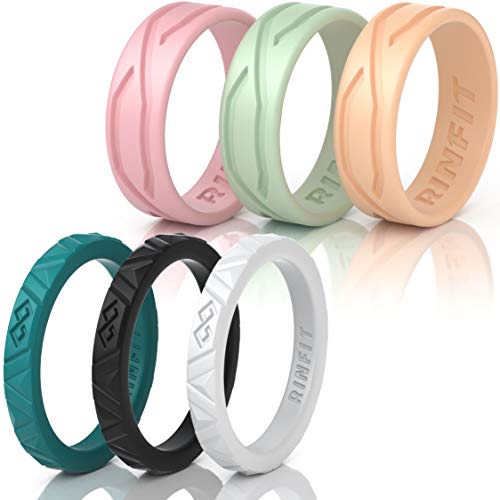 Rinfit Silicone Wedding Ring for Men and Women 5/6/7 Rings Pack. Designed, Silicone Rubber Wedding Bands. U.S. Design Patent Pending. Size 4-12
