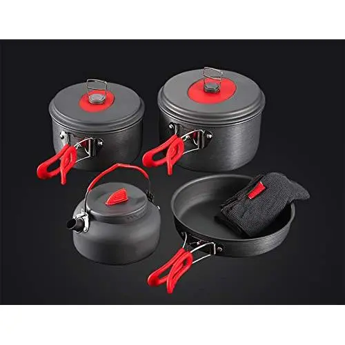 XBARV Camping Cookware Portable Hard Alumina Outdoor Cooking Mess Kit Cook Equipment Silicon Handle(A Variety of Kitchenware Combinations),2pot1fry1teapot