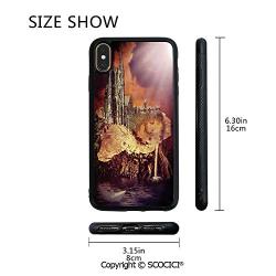 SCOCICI Unique Slim Designs Drop-Protection Smart Cell Phone Case Fantasy Castle and Village on Stump in The Water Scary Sunset Medieval Fiction Design Compatible with iPhone Xs Max