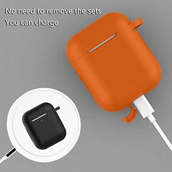 AirPods Case Cover Newest Silicone Skin Cute Full Protective Case Cover with Keychain Compatible with Apple Airpods 2 & 1 Wireless Charging Case, Airpods Accesssories (Orange)