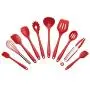 10 Pcs Nonstick Cookware Set Multifunction Silicone Kitchenware Suit Egg Scraper Spoon Spatula Brush Kitchen Tools (Red)