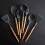 Z&I Non-Stick Shovel Spoon Tool Set Shovel Soup Fishing Spoon Green Cooking Silicone Wooden Handle Kitchenware(01)