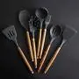 Z&I Non-Stick Shovel Spoon Tool Set Shovel Soup Fishing Spoon Green Cooking Silicone Wooden Handle Kitchenware(08)