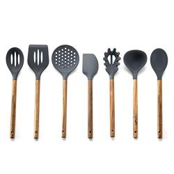 7 PCS Silicone Kitchen Utensils Wooden Handle Silicone Kitchenware Heat Resistant Non-stick Pan Shovel Spoon Kitchenware Sets