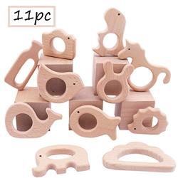 Promise Babe Nature Wood Teething Toys 11pc Bird Elephant Wooden Teether Montessori Toys Wood Teether Rings Organic Infant Teether Handmade Pendant Set Shower Gift