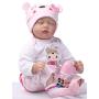 Pinky 22inch 55cm Lifelike Reborn Baby Girl Doll Soft Silicone Sleeping Baby Realistic Looking Newborn Doll Toddler Kid Birthday and Xmas Gift