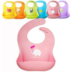 YMCF Waterproof Silicone Baby Bib Light Weight Comfortable Easy Wipe Clean with Crumb Catcher for Infant and Toddler