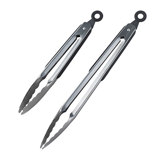 DRAGONN Premium Set of 12-inch and 9-inch Stainless-Steel Locking Kitchen Tongs, Set of 2 - Sturdy, Heavy Duty Tong Set - Great for Cooking, Grilling, and Barbecue (BBQ) (Silver)