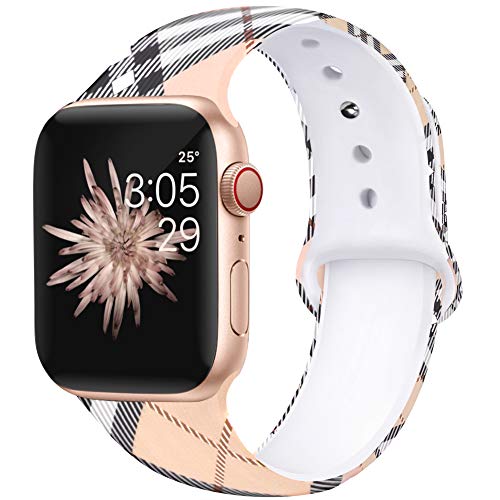 Kaome Floral Bands Compatible with Apple Watch 38mm 40mm 42mm 44mm, Soft Silicone Fadeless Pattern Printed Replacement Strap Bands for Women, Compatible with iWatch Series 5/4/3/2/1, S/M M/L