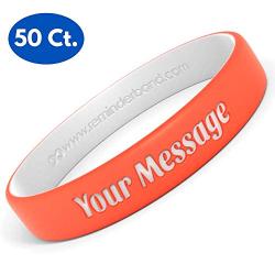 Reminderband 50 Custom Luxe Silicone Wristbands - Personalized Customizable Silicone Rubber Bracelets - Customized for Motivation, Events, Gifts, Support, Fundraisers, Awareness - Men, Women, Kids