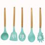 9 Sets Spoon Of Silica Gel Kitchenware With Wooden Handle Silicone Spoon