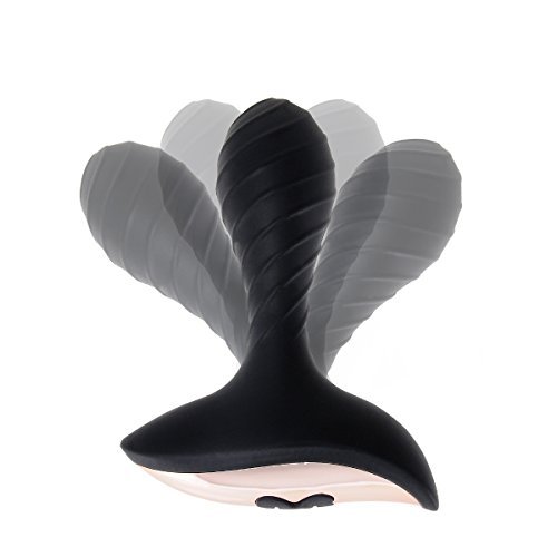 Nautime Anal Butt Plug Spiral Pattern Rehargable USB Silicone Safe Waterproof Wireless 10 Speed Frequency Vibration Settings Sex Toys black