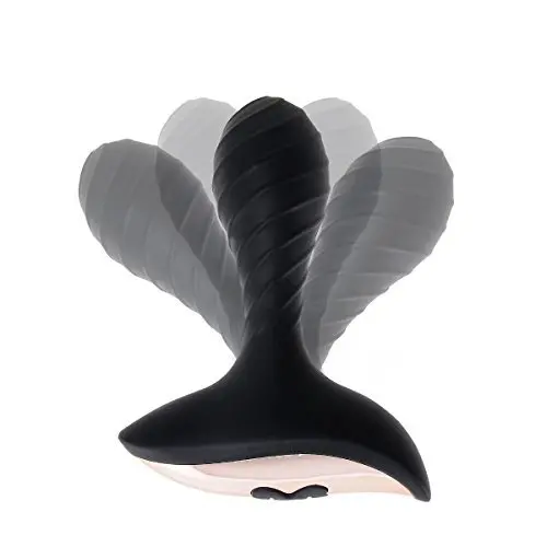 Nautime Anal Butt Plug Spiral Pattern Rehargable USB Silicone Safe Waterproof Wireless 10 Speed Frequency Vibration Settings Sex Toys black
