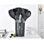 Kitchen Utensil Set 11 Piece Set - High Temperature Silicone Baking Barbecue Kitchenware, Storage Bucket Stainless Steel Wooden Handle Handle Kitchen Gadget