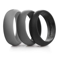 Swagmat Silicone Wedding Ring for Men ? 3 Packs & Singles ? Black, Grays & Blue - 8.7mm Wide: Leading Brand for Comfort of Rubber Wedding Bands for Men - 2 mm Thickness