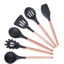 Silicone Kitchen Utensils, Silicone Appliance Set, Non-Stick Shovel Spoon, Wooden Handle, Food Grade Silicone Non-Stick Heat-Resistant Silicone Kitchenware, Kitchenware