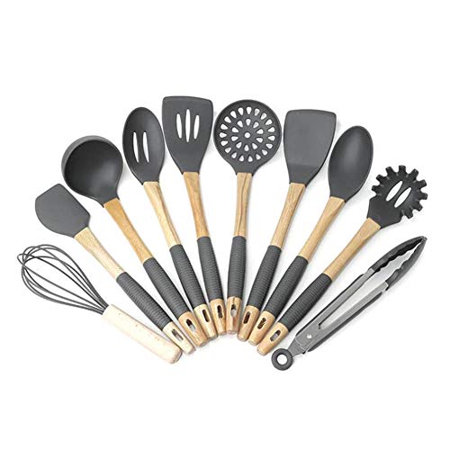 10 Piece Set of Silicone Elm Handle Kitchenware Nonstick Cookware Shovel Spoon Tool Set Silicone Handle Kitchenware Kitchen Tool Set Silicone Kitchenware Set