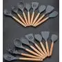 11 Pcs Non-Stick Silicone Kitchen Set - Cooking Utensils Heat Resistant Kitchenware Wooden Handle Turner Spoon Spatulas Stainless Steel Storage