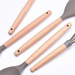 AIMCAE Kitchen Utensil Set Silicone 9 Piece Silicone Kitchenware Gadget Wooden Handle Kitchen Spatula Set Shovel Spoon Home Kitchen Tools