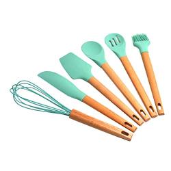 Rusily Silicone Cooking Utensils Set Kitchen Utensil Set Of 6Pcs Wooden Cookin Kitchenware Set Nonstick Kitchen Cooking Spoon Shovel