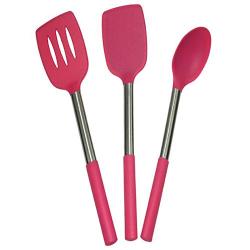 Kitchen Supplies Household Spatula Shovel Kitchen Tool Silicone Pipe Handle Kitchenware 3 Piece Set Nonstick Cooking Spoon Shovel Tool Accessories (Color : Rose Red)