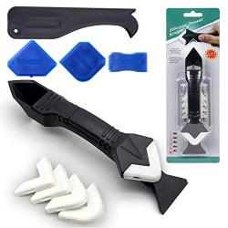 Caulking Tool Kit, 3 in 1 Caulking Tools Silicone Sealant Finishing Tool Grout Scraper, Reuse and Replace 5 Silicone Pads,Great Tools for Kitchen Bathroom Window,Sink Joint