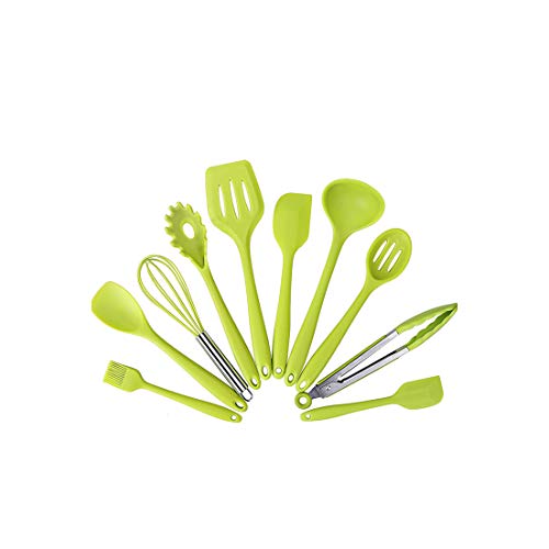 10 Pcs Kitchenware Silicone Heat Resistant Kitchen Cooking Utensils Non Stick Baking Tool Cooking Tool Sets Barbecue Tool Set,Green