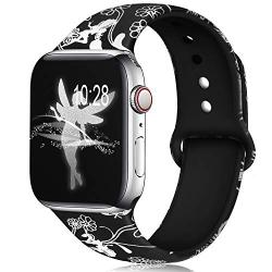 KOLEK Floral Bands Compatible with Apple Watch 38mm 40mm, Silicone Fadeless Pattern Printed Replacement Bands for iWatch Series 4 3 2 1, Flower Fairy, S, M