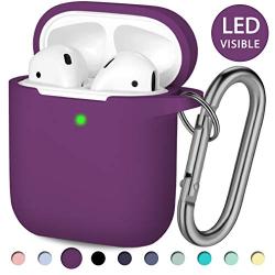 Hamile AirPods Case Protective Cover, [Front LED Visible] Shock Proof Soft Silicone Case Cover Skin Compatible for Apple AirPods 2 & 1, with Carabiner (Plum)