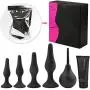 4PCS Anal Plug Set Medical Silicone Sensuality Anal Massager(Black) 1 Set