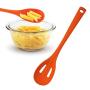 100% BFA Free 11.8" Inch Silicone Folia Slotted Spoon Kitchenware Utensil, Tempeature range -58°F to 482°F, Dishwasher Safe, Orange