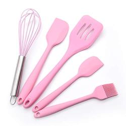 Silicone Cooking Utensil Set- Silicone Spatula Set Kitchen Utensil Set -Silicone Kitchenware Utensil Set Non-Stick & Heat Resistant for Cooking,Baking and Mixing BPA Free Heat Resistant 450?F (Pink)