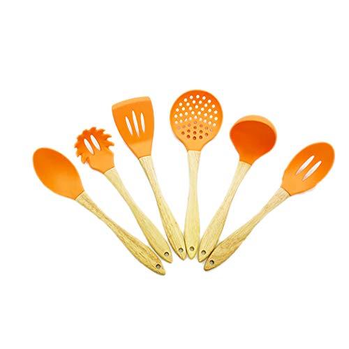 JunbosiKitchenware, Silicone Tool, Wooden Handle, Shovel Spoon, Kitchen Set, 6 Sets, Heat-Resistant Silicone Kitchenware