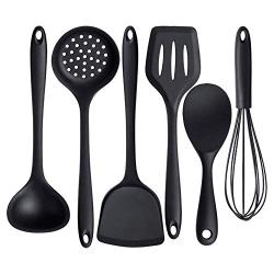 Silicone kitchenware 6-Piece Silicone Kitchen Utensil Set High Heat Resistant To 446°F Hygienic One Piece Design Cookware Black Red Silicone kitchen utensils ( Color : Black , Size : 6 Piece Set )